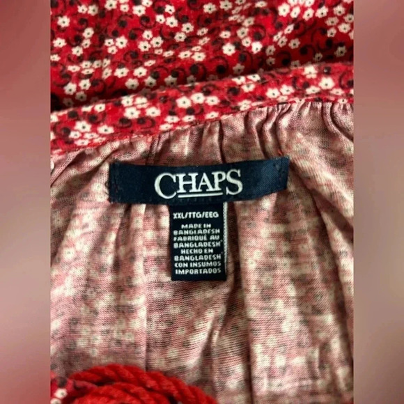 Chaps Red Floral Summer Blouse with tie closing. Size XXL Measurements-Pics EUC - Picture 6 of 11